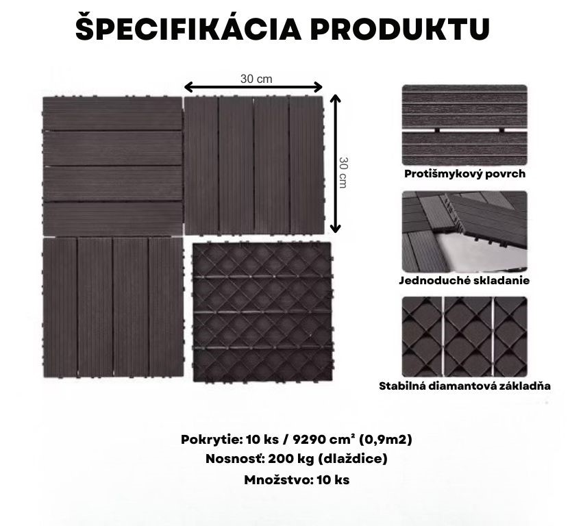 ConSys Plastové dlaždice z Polypropylénu 30x30x2 cm sada 10 kusů 6 sk
